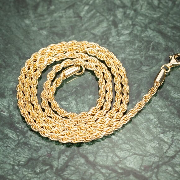 Solid Yellow Gold Plated 925 Sterling Silver 3MM Twist Rope Chain Necklace - Picture 5 of 6